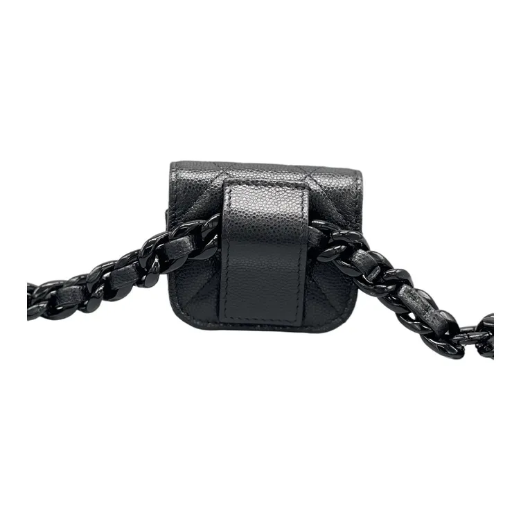 CHANEL Grain Embossed Calfskin With Bright Lacquered Finish Metal Fanny Pack AirPods Pro Earphone Case Women's Black-2