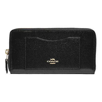 COACH Accordion Zip Patent Leather, Cross Grain Leather Wallet Women's Black