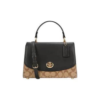 COACH Tilly Leather Handbag, Shoulder Bag, Crossbody Bag Medium Size Women's Black & Khaki