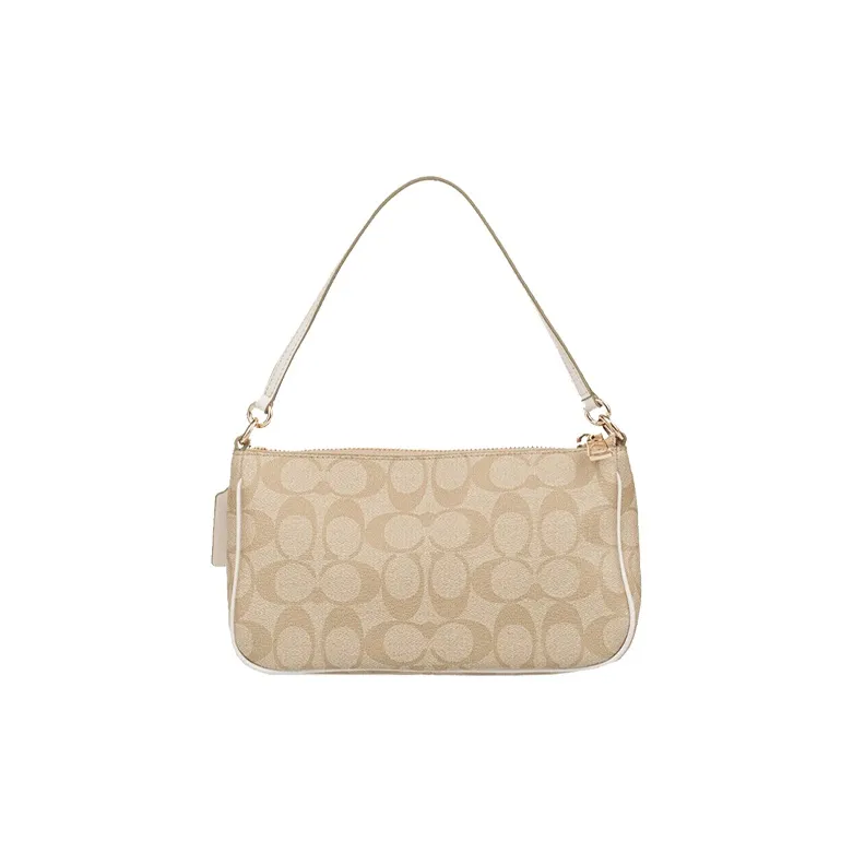COACH Coated Canvas Pochette, Shoulder Bag, Crossbody Bag, Handbag Trumpets Women's Light Khaki White-1