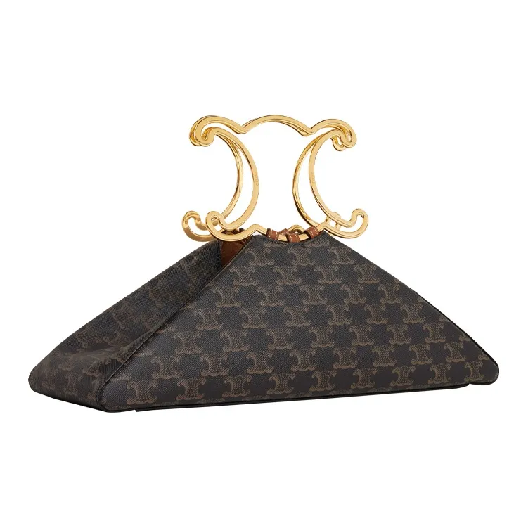 CELINE Triomphe Calfskin Triangle Bag Clutch Handbag Women's Tawny-2