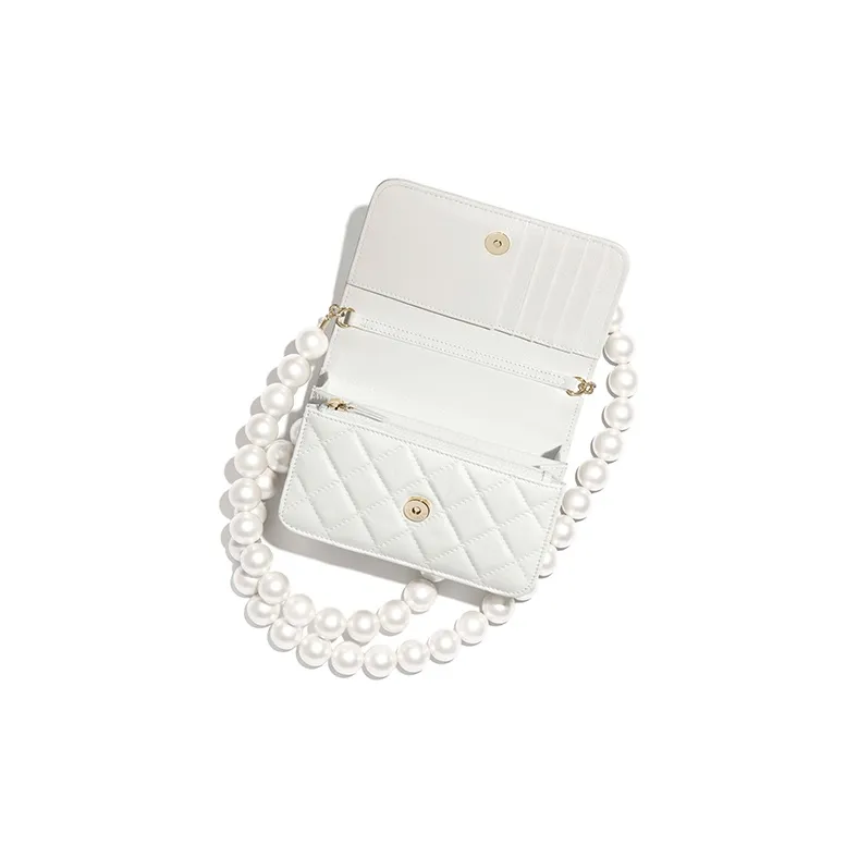 CHANEL WOC Cow Leather Coin Purse Card Holder Shoulder Bag Women's White-1