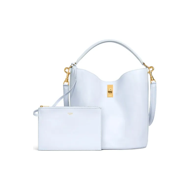 CELINE Smooth Cow Leather Bucket Bags One Shoulder Handbag Crossbody Bag Women's Pearl Light Blue-1