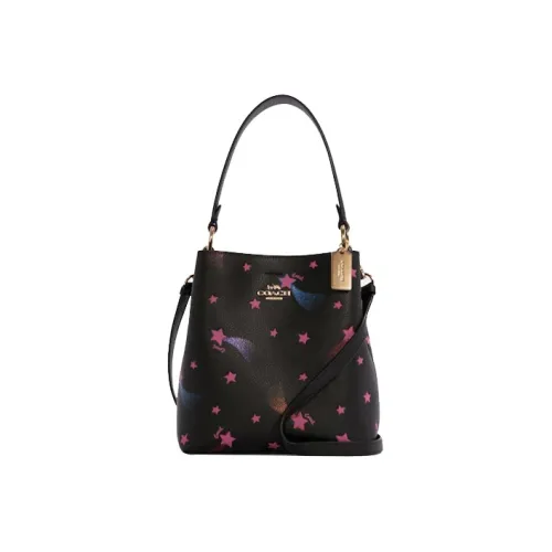 COACH Town Pebbled Leather Bucket Bag Handbag Shoulder Bag Crossbody Bag Small Size Women's Black