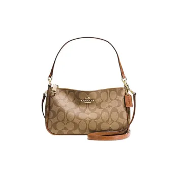 COACH Top Handle Canvas With Leather Mahjong Bag Shoulder Bag Handbag Crossbody Bag Small Size Women's Khaki