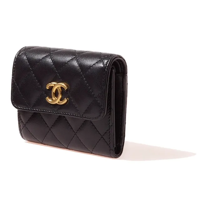 CHANEL Lambskin Flap Wallet Trumpets Women's Black-1