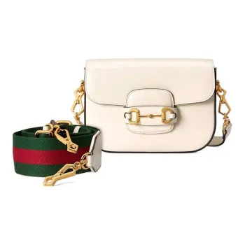 GUCCI Horsebit 1955 Leather Messenger Bag Saddle Bag Shoulder Bag Crossbody Bag Mini Women's White