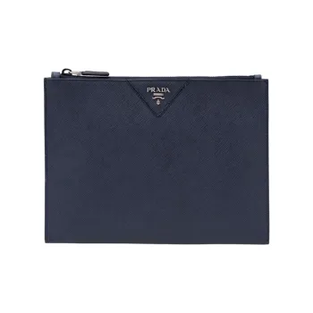 PRADA Cow Leather Clutch Medium Size Men's Dark Blue
