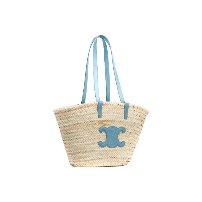 CELINE Triomphe Cow Leather Tote Bag Shopping Bag Handbag Women's Blue-2