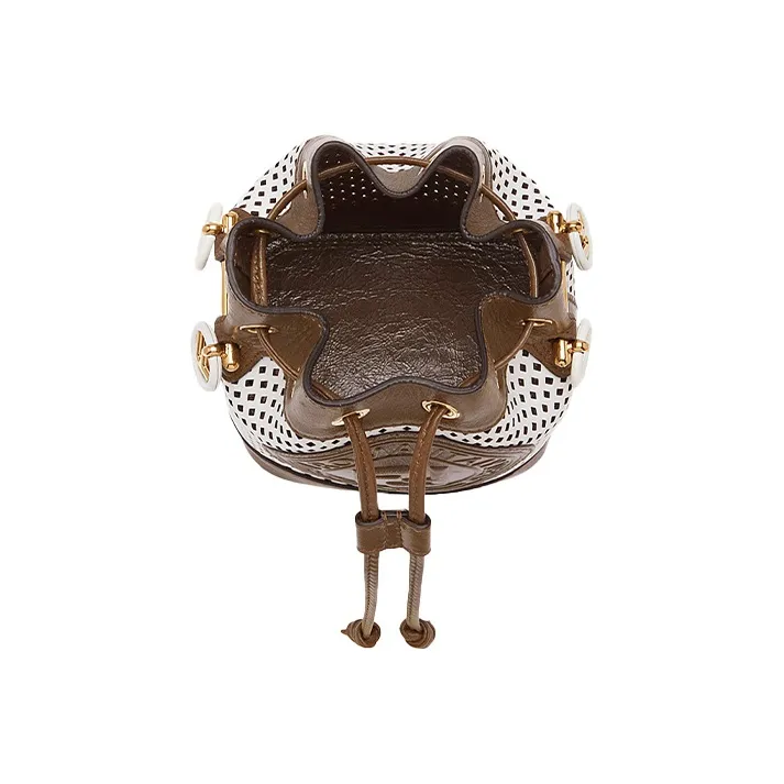 FENDI Mon Tresor Cow Leather Bucket Bag, Shoulder Bag, Crossbody Bag, Handbag Mini Women's White/Brown-3