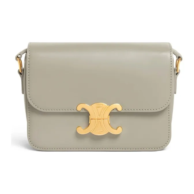 CELINE Triomphe Shiny Cow Leather Shoulder Bag Crossbody Bag Handbag Shoulder Bag Women's Gray Green-0