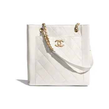 CHANEL Calfskin Tote Bag, Shopping Bag, Crossbody Bag Trumpets Women's White