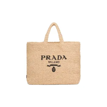 PRADA Raffia Tote Bag Shopping Bag Handbag Women's Tawny