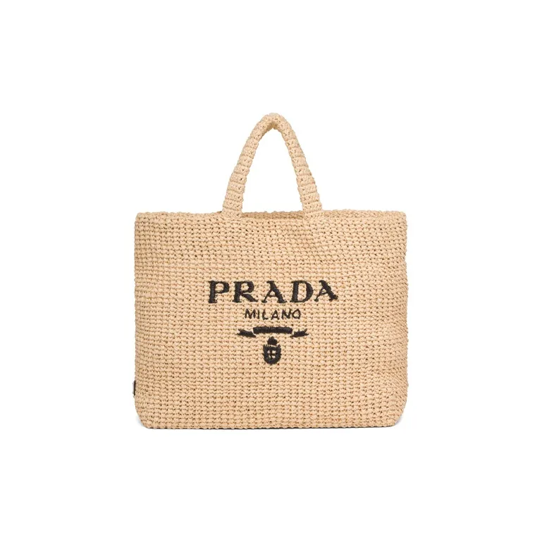 PRADA Raffia Tote Bag Shopping Bag Handbag Women's Tawny-0