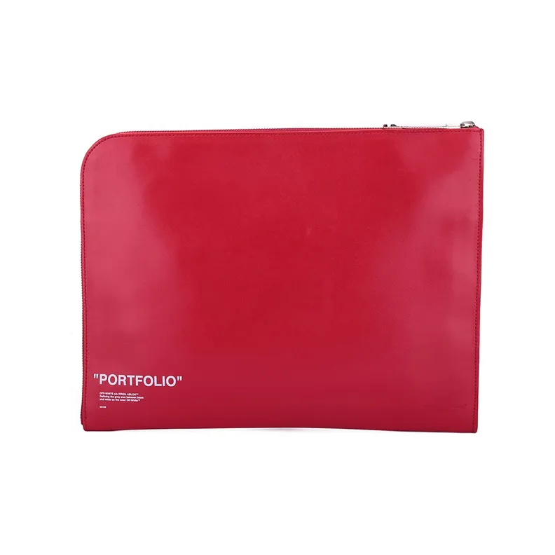 OFF WHITE Leather Pochette Clutch Unisex Red-2