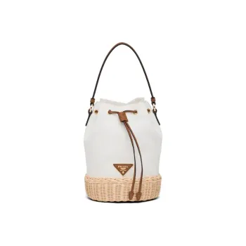 PRADA Nylon With Leather Bucket Bags Handbags Women's Natural White