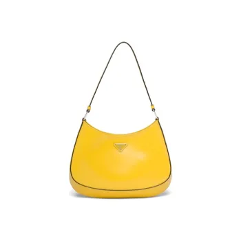 PRADA Cleo Shiny Leather Handbag Shoulder Bag Women's Yellow