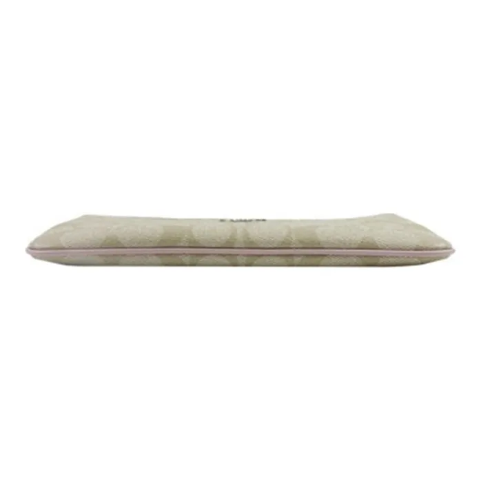 COACH Wristlet Canvas With Leather Wrist Bag Mahjong Clutch Small Size Women's Khaki With Light Pink-2