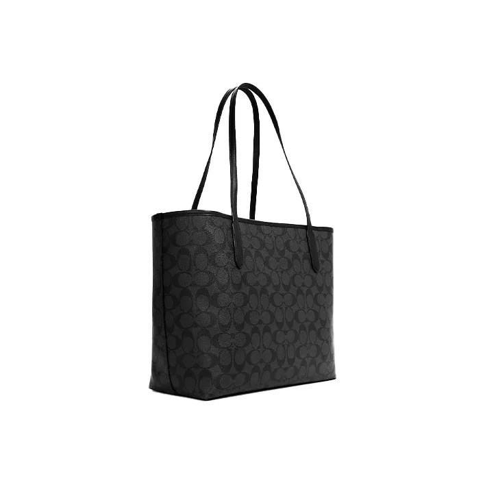COACH City 33 Tote Bag In Signature Large Canvas Black-1