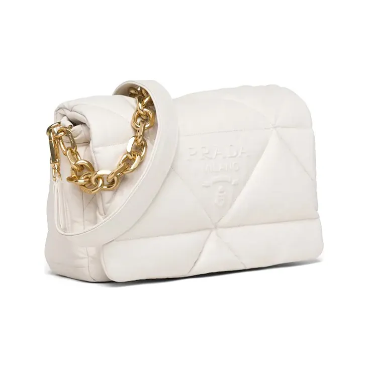 PRADA Lambskin Bonded Leather Shoulder Bag Crossbody Bag Women's White-2