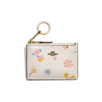 COACH Mini Id Skinny Leather Card Clip Card Holder Mini Women's White Multicolor