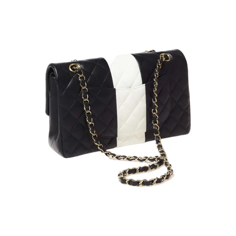 CHANEL Classic Flap CF Twill Soft Woolen Flap Bag Crossbody Bag Women's Black White-2