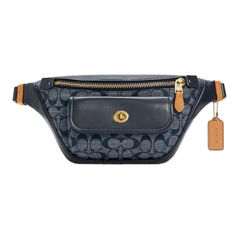COACH Heritage Canvas With Leather Crossbody Bag Sling Bag Fanny Pack Large Size Unisex Denim Blue