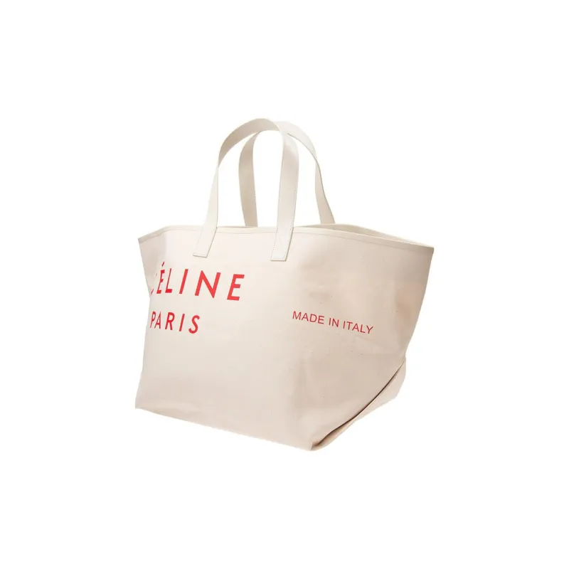 CELINE Canvas Tote Canvas Bag Shoulder Bag Shopping Bag Large Size Women's White-1
