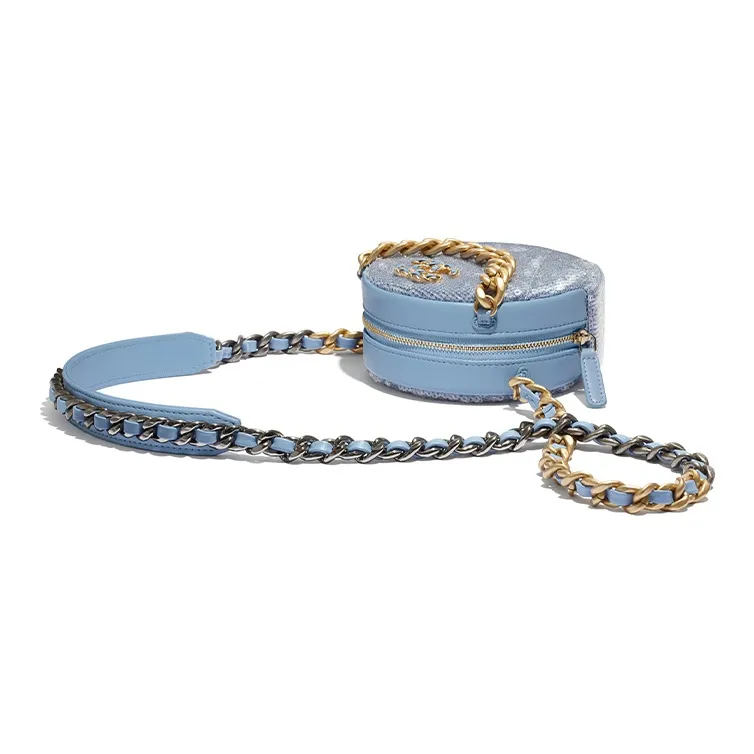 CHANEL 19Bag Sequins With Cow Leather Round Bag, Shoulder Bag Women's Sky Blue-3