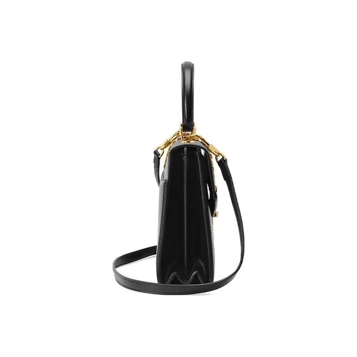 GUCCI Sylvie 1969 Leather Shoulder Bag Crossbody Bag Handbag Small Size Women's Black-2