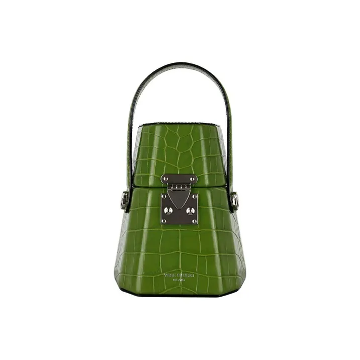 YESE STUDIO Crocodile Embossed Cow Leather Shoulder Bag Crossbody Bag Handbag Medium Size Women's Green-0
