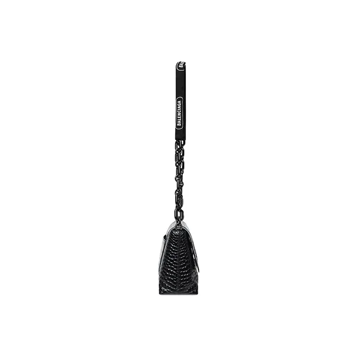 Balenciaga Supple Crocodile Pattern Embossed Cow Leather One Shoulder Handbag Crossbody Bag Small Size Women's Black-2