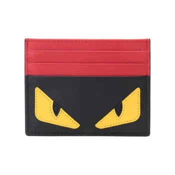 FENDI Leather Card Clip Card Holder Men's Black/Yellow/Red