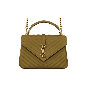 SAINT LAURENT College Quilting Leather Portable Crossbody Bag Shoulder Bag Medium Size Women's Olive Green