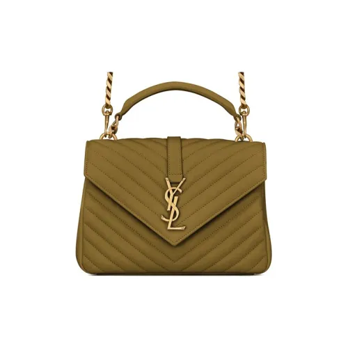 SAINT LAURENT College Quilting Leather Portable Crossbody Bag Shoulder Bag Medium Size Women's Olive Green