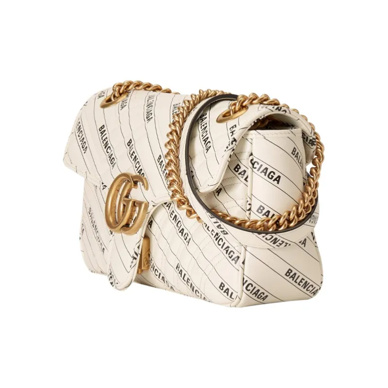 GUCCI Balenciaga Paris Collaboration GG Marmont Leather Shoulder Bag, Crossbody Bag Trumpets Women's White-1