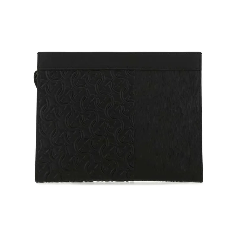 FERRAGAMO GANCINI Leather Clutch Unisex Black-2