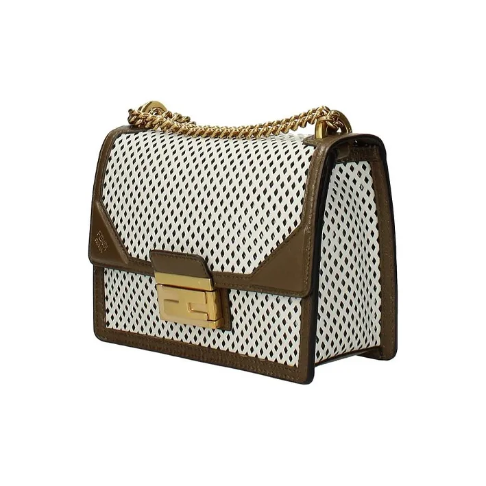 FENDI Kan U Leather Shoulder Bag Crossbody Bag Small Size Women's White/Brown-1