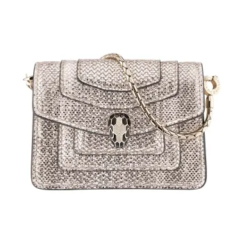 BVLGARI Snake Skin Wallet Clutch Mini Women's Beige