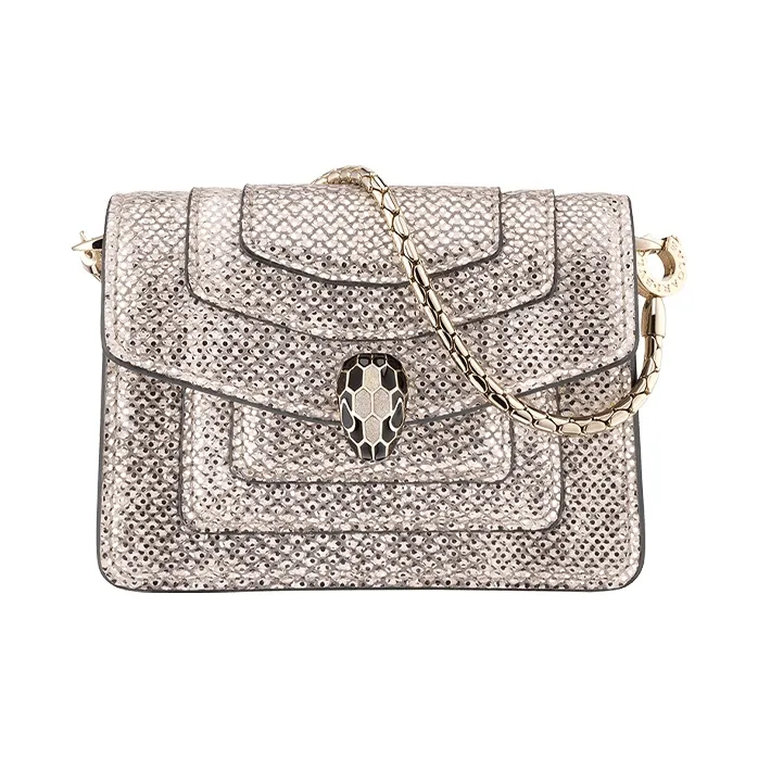 BVLGARI Snake Skin Wallet Clutch Mini Women's Beige-0