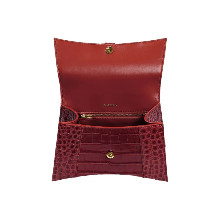Balenciaga Hourglass Top Handle Bag Small Crocodile Embossed Dark Red-2