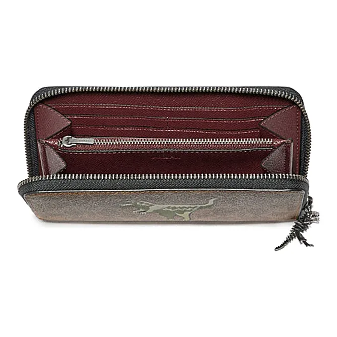 COACH Accordion Wallet Coated Canvas Long Wallets Men's Khaki-1