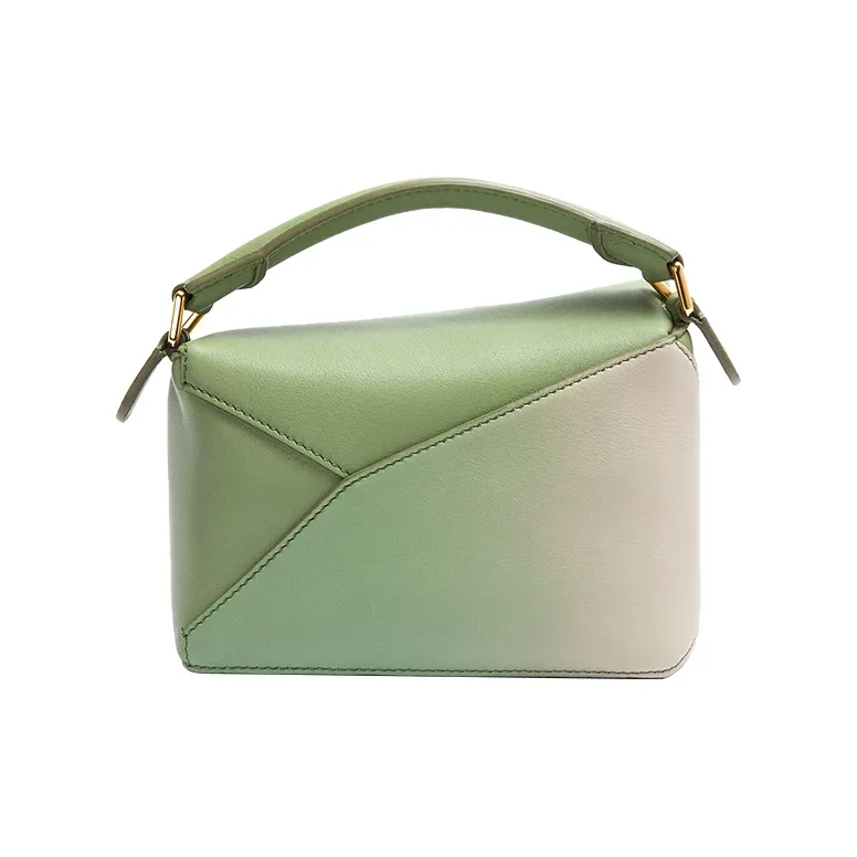 LOEWE Puzzle Nappa Calfskin Shoulder Bag, Crossbody Bag Mini Women's Green/Oat-4