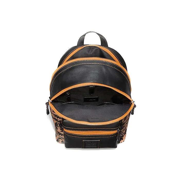COACH X GuangYuan Collaboration Academy Canvas With Leather Backpack Large Size Men's Khaki & Orange-3