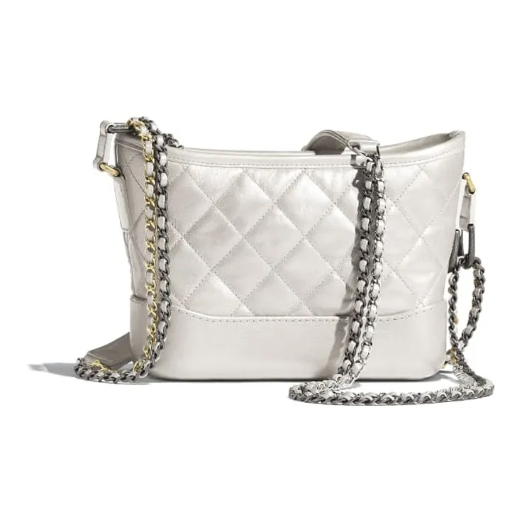 CHANEL Gabrielle Lambskin With Calfskin Handbag, Shoulder Bag, Crossbody Bag Trumpets Women's Gray White-1