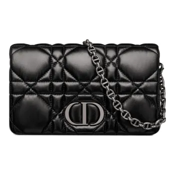DIOR Cow Leather Shoulder Bag Crossbody Bag Clutches Regular Women's Black Silver
