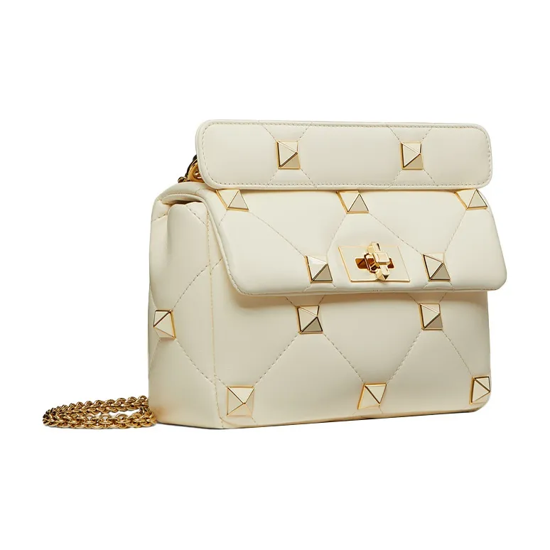 Valentino Roman Stud Diamond Quilting Soft Sheepskin Portable Crossbody Bag Shoulder Bag Women's Ivory White-1