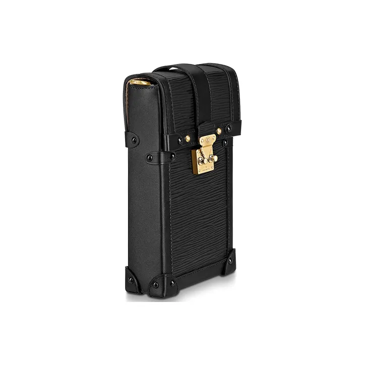 LOUIS VUITTON Trunk Vertical Cow Leather Small Square Bag Chain Cell Phone Pouch Coin Purse Crossbody Bag Unisex Black-1