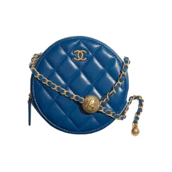 CHANEL Small Gold Ball 19Bag Lambskin Round Cake Bag Shoulder Bag Crossbody Bag Women's Blue