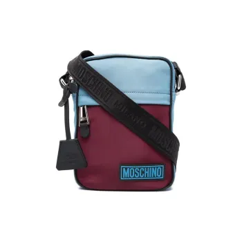 MOSCHINO Polyester Messenger Bag, Small Square Bag, Shoulder Bag, Crossbody Bag Regular Unisex Red Blue & Multicolor
